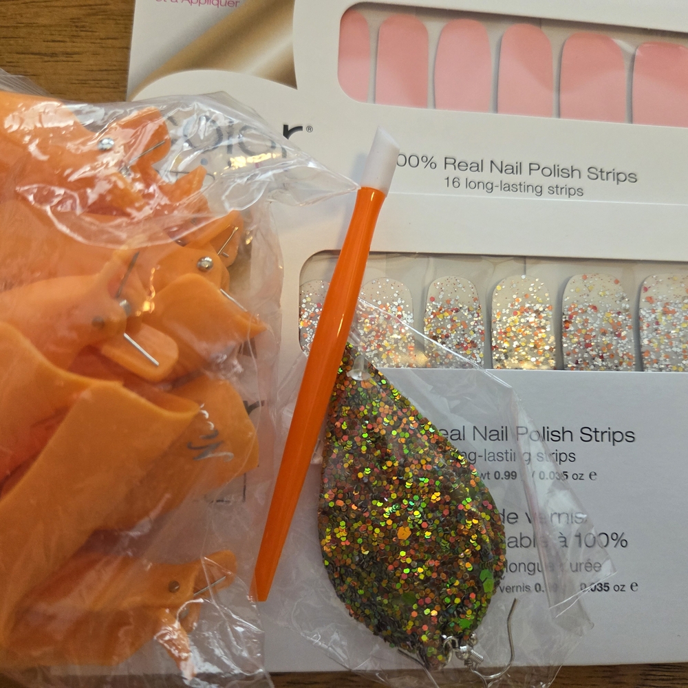 Color Street Vibrant Orange and Sparkling Glitter Nail Strips